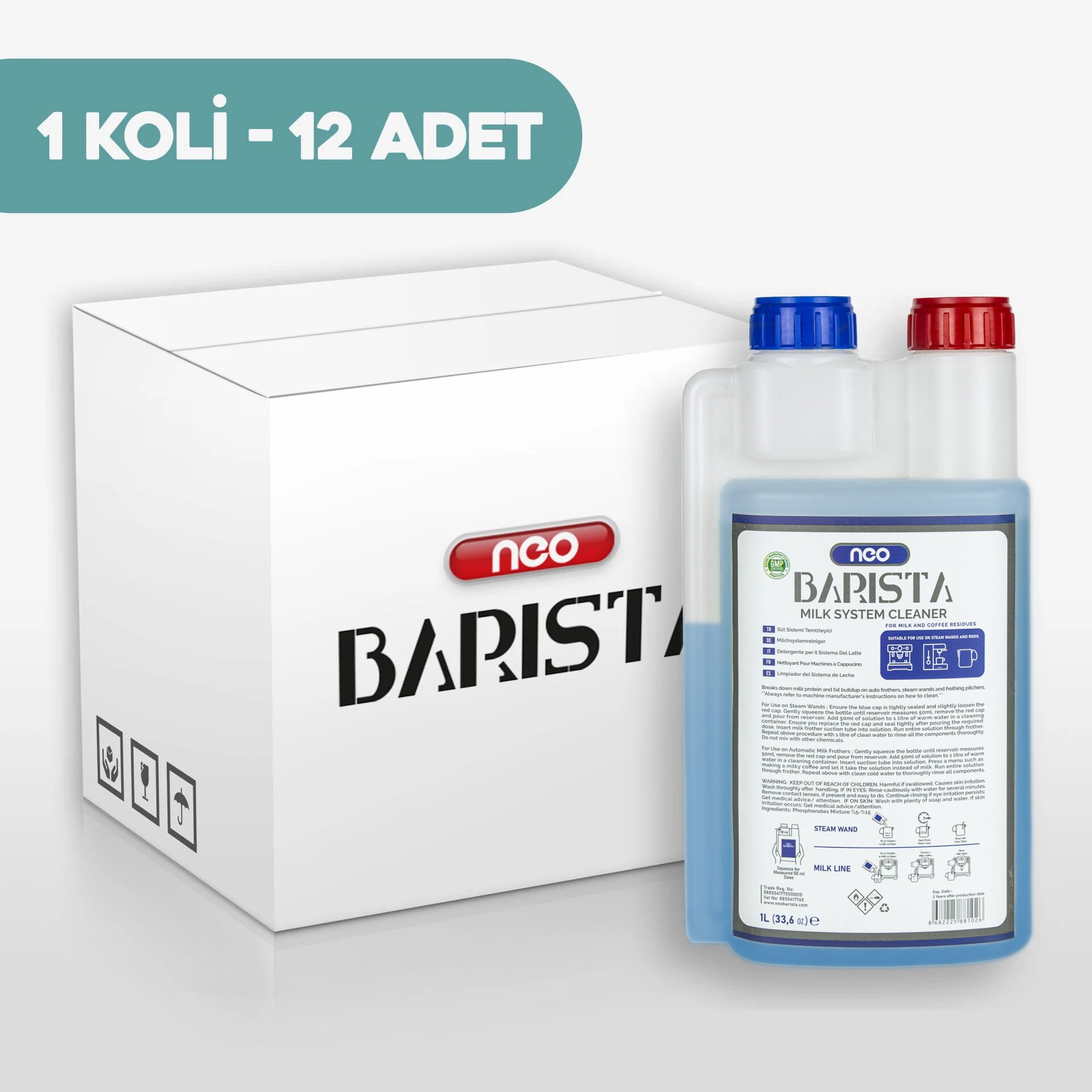 Neo Barista Espresso Makinesi Süt Sistemi Temizleyici (Çift Boyunlu Şişe) X 12 Adet