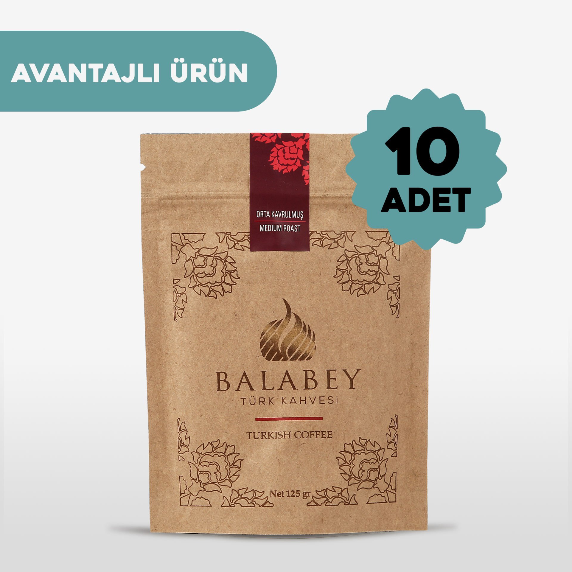 Balabey Orta Kavrulmuş Türk Kahvesi Kraft Paket 125g X 10 Adet