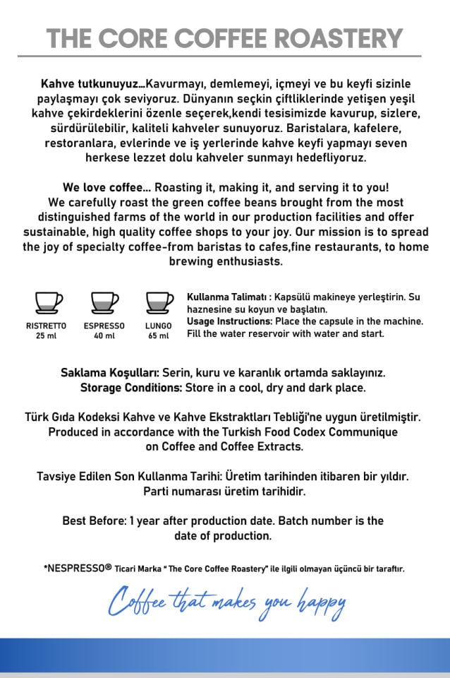 The Core Allegro Kapsül Kahve 10 Adet Nespresso Uyumlu Alüminyum Kapsül