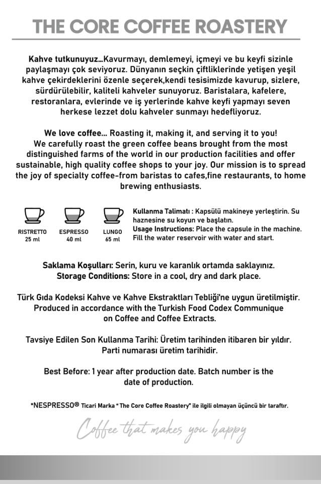 The Core Moderato Kapsül Kahve 10 Adet Nespresso Uyumlu Alüminyum Kapsül